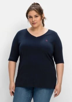 Sheego Shirt Mit V-Ausschnitt, In Rippqualität