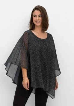 Sheego Tunika Im Poncho-Stil, Mit Minimal-Alloverdruck
