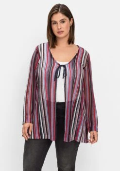 Sheego Shirtjacke In Häkel-Optik, V-Ausschnitt Mit Bindeband