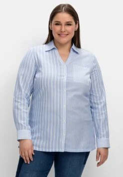 Sheego Bluse Im Streifen-Mix, Mit Brusttasche