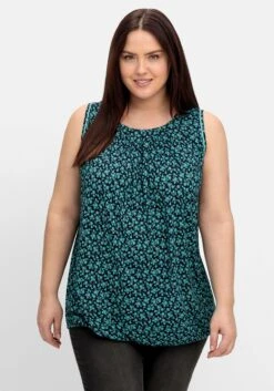 Sheego Top Mit Allover-Blumendruck Und Kellerfalten