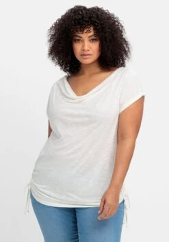 Jerseytop Mit Wasserfallkragen Und Spitze