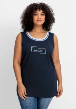 Sheego Top Mit Gestreifter Rippblende Und Wordingprint