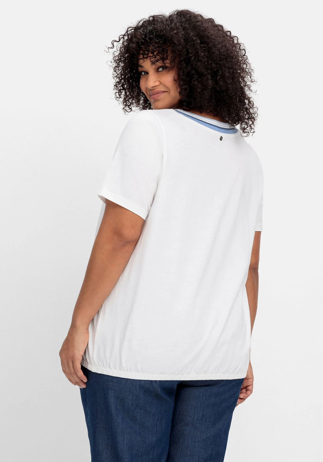 Sheego Shirt Mit Gestreifter Rippblende Und Gummizugbund – Bild 2