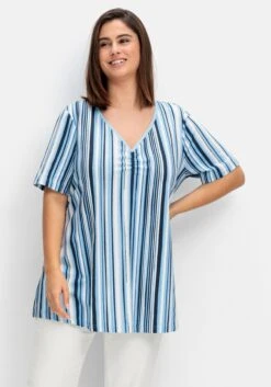 Sheego Gestreiftes Shirt Mit Kleiner Raffung Am Ausschnitt