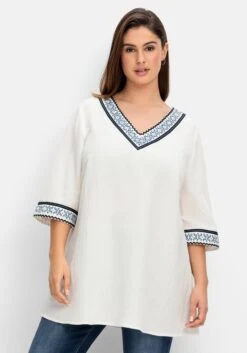 Sheego Bestickte Tunika Mit Leinen-Anteil