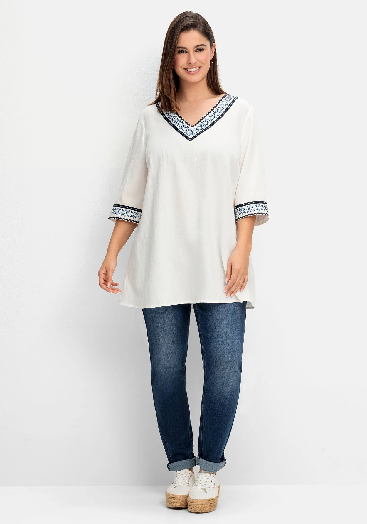 Sheego Bestickte Tunika Mit Leinen-Anteil – Bild 4