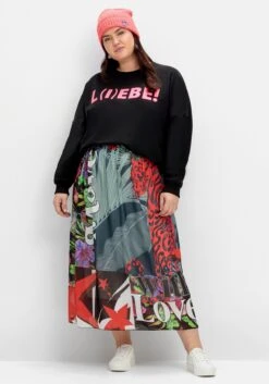 Maxirock Aus Chiffon, Mit Tropical Print