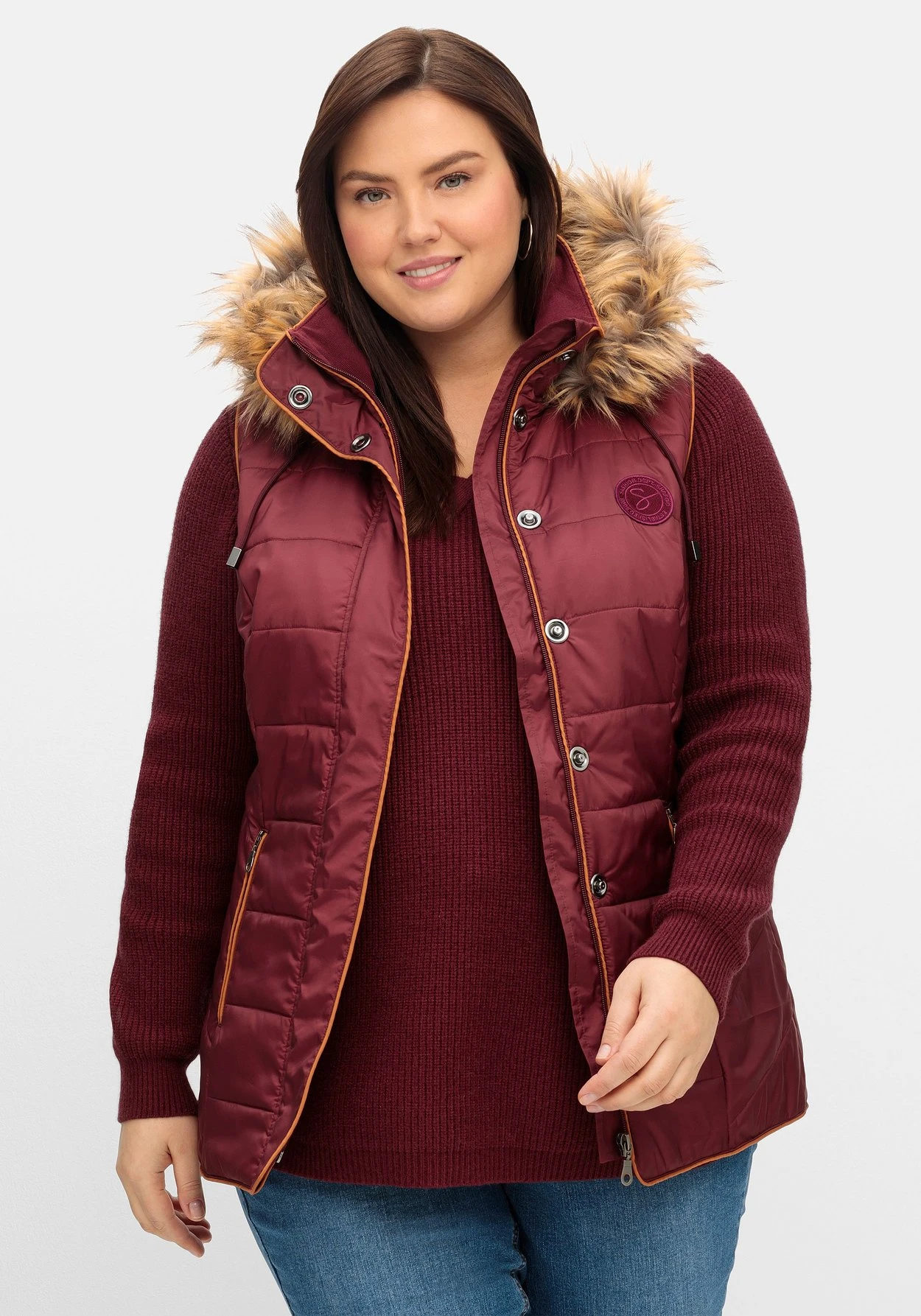 Sheego Steppweste Mit Abnehmbarer Fellimitat-Kapuze