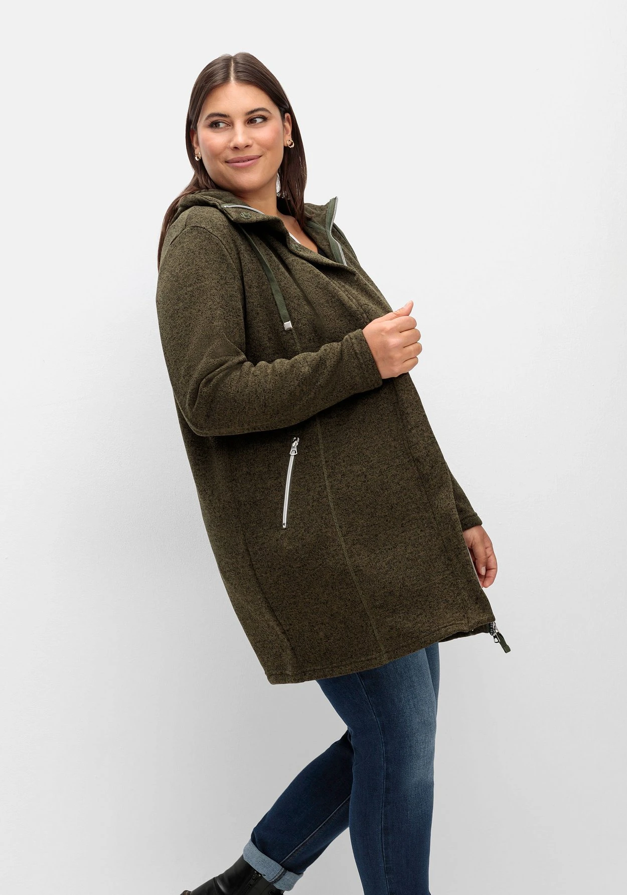 Sheego Fleecejacke Mit Kapuze, In Melange-Optik – Bild 6