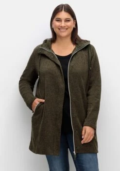 Sheego Fleecejacke Mit Kapuze, In Melange-Optik