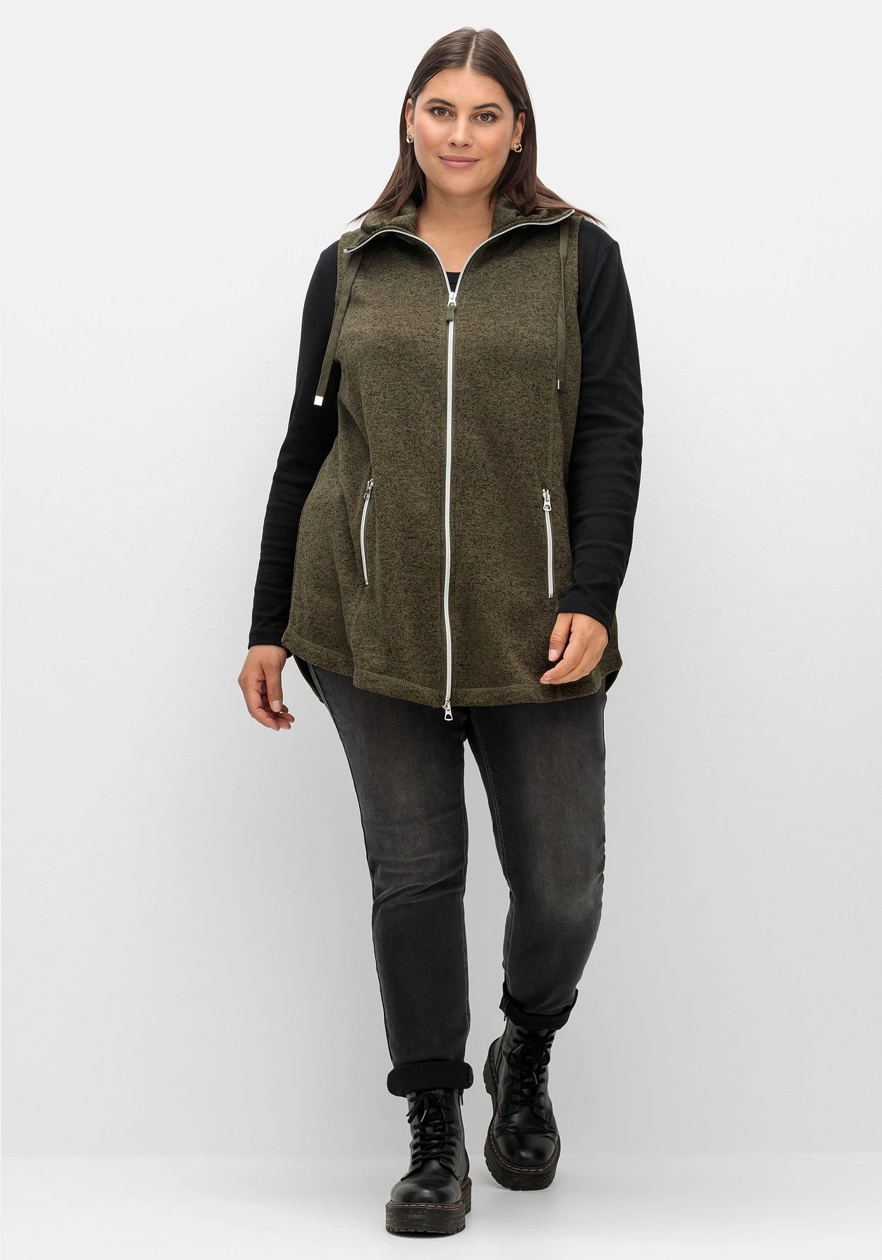 Sheego Fleeceweste Mit Stehkragen, In Melange-Optik – Bild 4