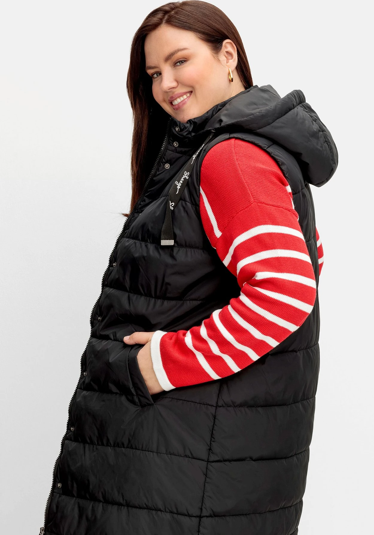 Sheego Lange Steppweste Mit Abnehmbarer Kapuze – Bild 2