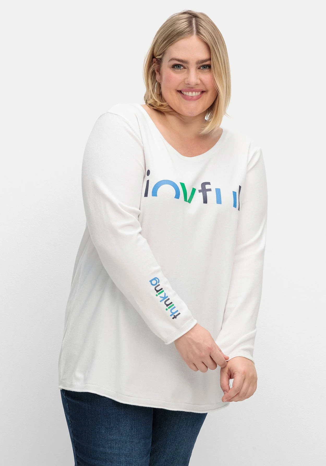 Sheego Pullover Mit Wordingprint, In A-Linie