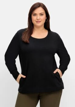 Sheego Sweatshirt Mit Taschen Und Tiefem Rundhalsausschnitt