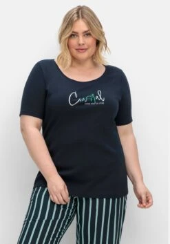 Sheego Fein Geripptes T-Shirt Mit Frontdruck