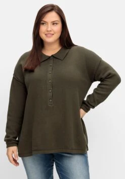 Sheego Pullover Im Linksstrick, Mit Polokragen