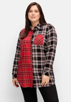 Sheego Karierte Longbluse Im Farbmix, Aus Twillqualität