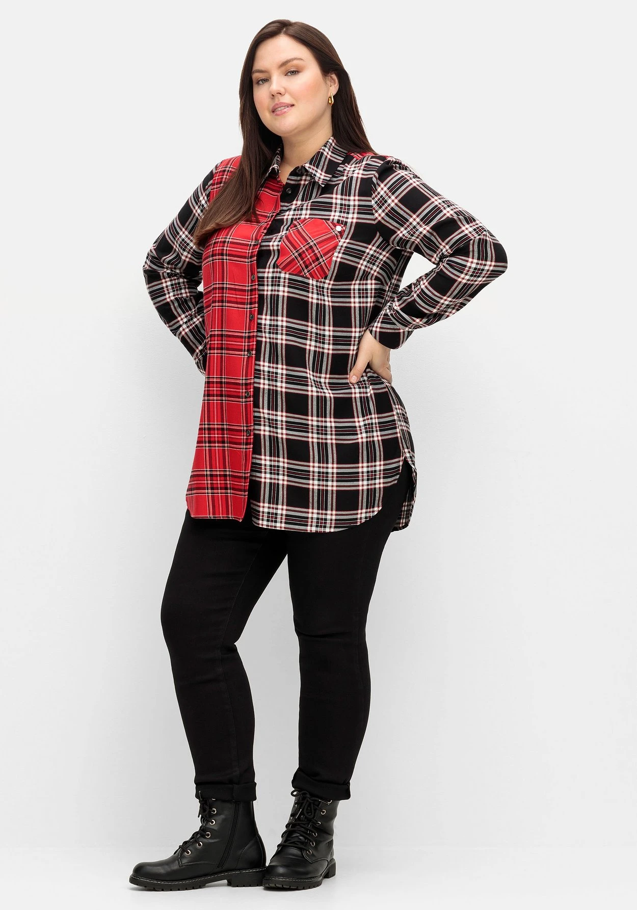 Sheego Karierte Longbluse Im Farbmix, Aus Twillqualität – Bild 4