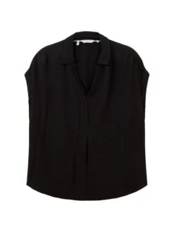 Tunika Aus Viskose, Mit Blusenkragen Und Kurzem Arm