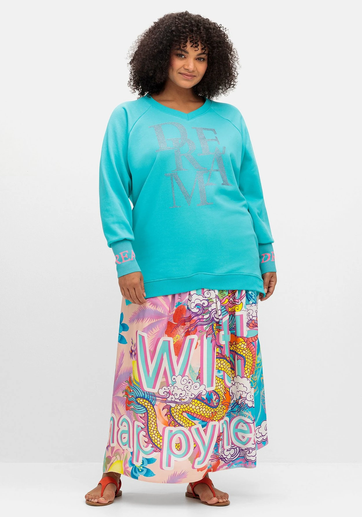 Sweatshirt Mit Glitzer-Frontdruck Und V-Ausschnitt – Bild 4