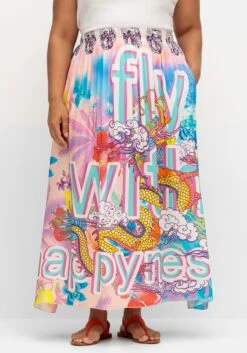Maxirock Aus Viskose-Satin, Im Multicolor-Muster